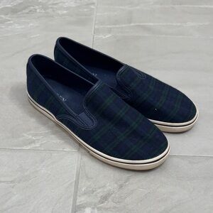 Ralph Lauren Navy and Green Plaid Janis Slip-On Sneakers